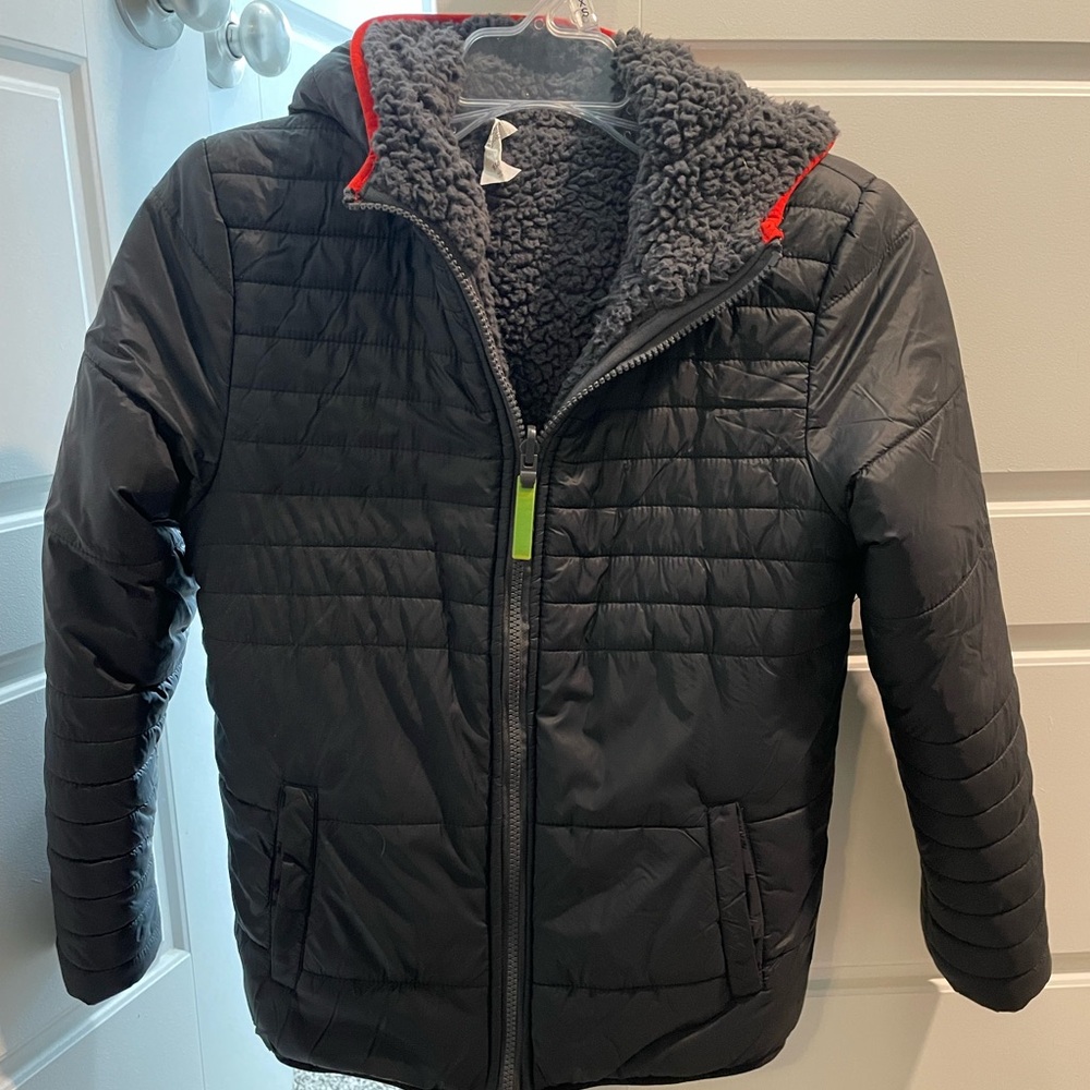 Kids Black Quilted Jacket with Gray Lining